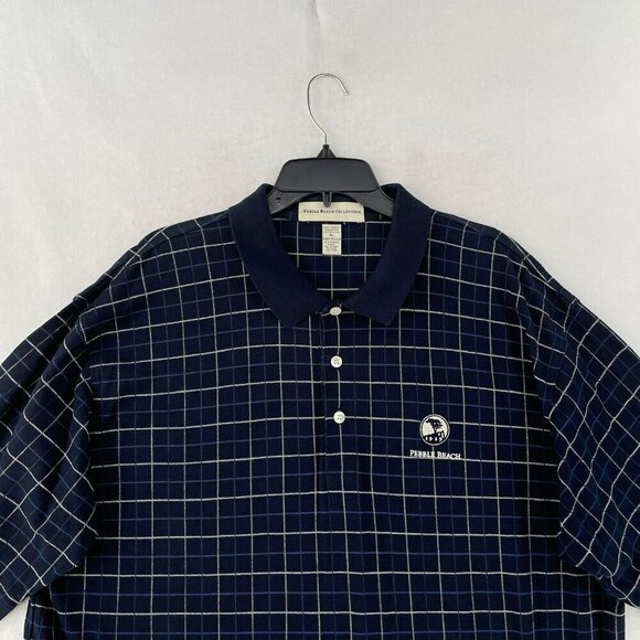 Pebble Beach Collection Polo Shirts Mens XL Navy Plaid Collared Short Sleeve USA - Picture 7 of 11